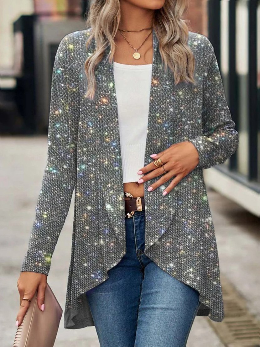 Loose Shawl Collar Three Quarter Sleeve Plain Casual Regular Cardigan