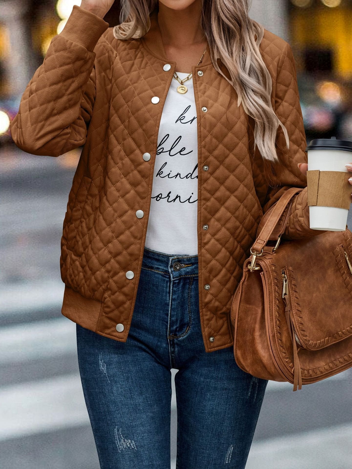 Loose Crew Neck Long Sleeve Plain Casual Regular Jacket