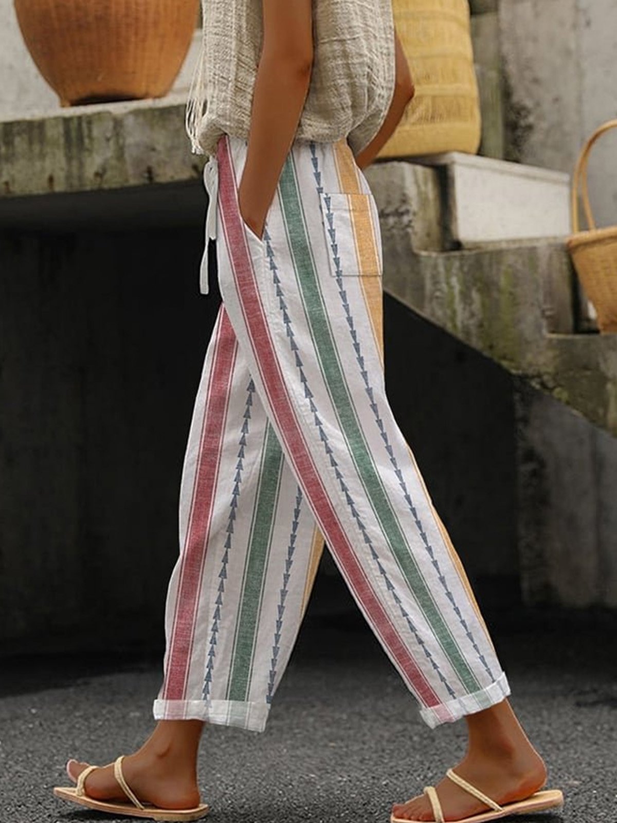 Casual Striped Loose Ankle Pants