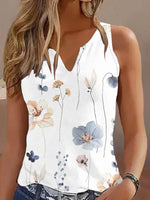 Loose Sleeveless Notched Floral Casual Regular Tank Top