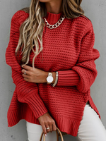 Casual Long Sleeve Turtleneck Plain Loose Regular Sweater