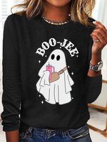 Loose Long Sleeve Crew Neck Text Letters Casual Regular T-Shirt