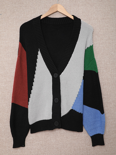 Casual Long Sleeve Color Block Loose Regular Sweater