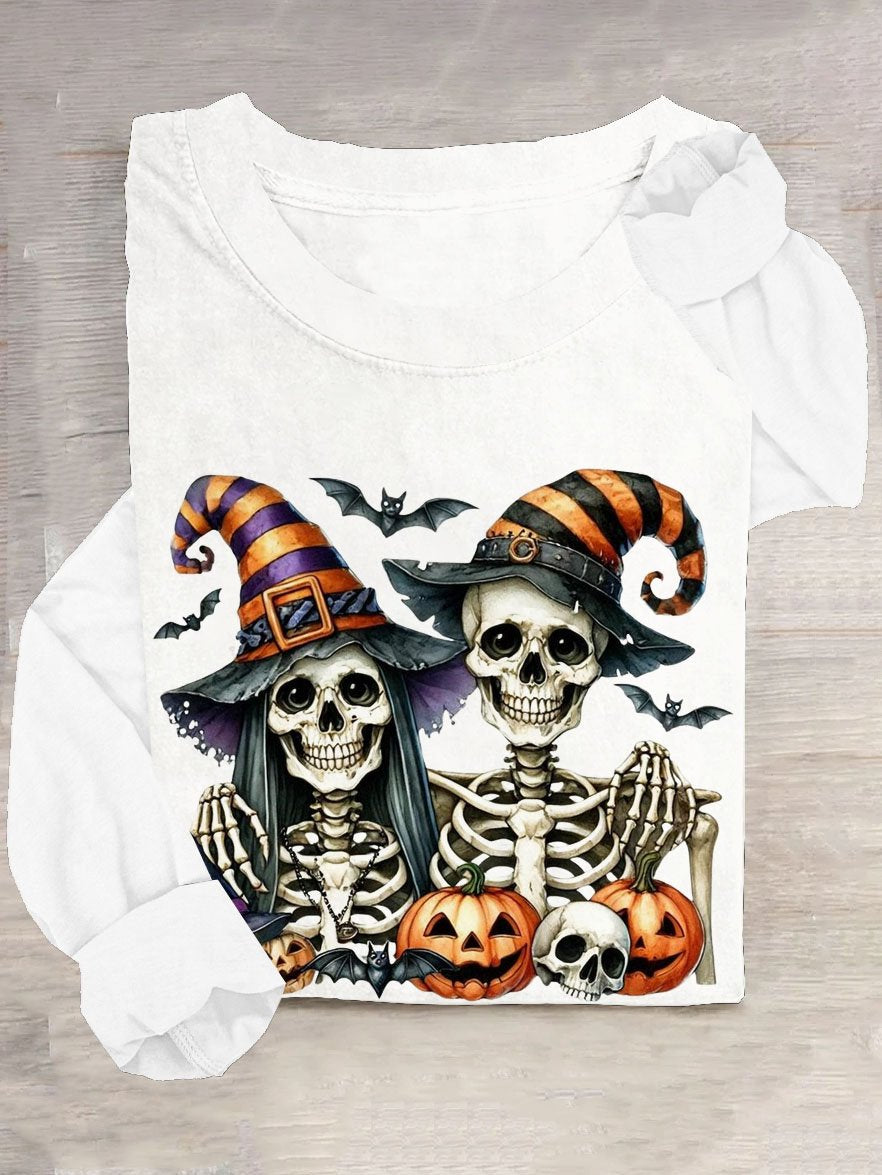 Loose Long Sleeve Crew Neck Halloween Casual Regular T-Shirt