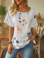 Casual Short Sleeve Crew Neck Floral Loose Regular Blouse