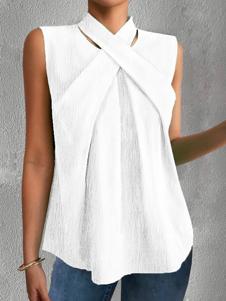 Loose Sleeveless Mock Neck Plain Casual Mid-Long Tank Top