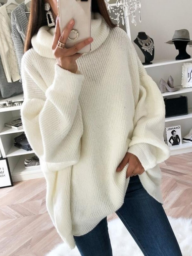 Loose Long Sleeve Turtleneck Plain Casual Regular Sweater