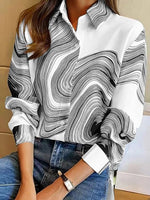 Loose Long Sleeve Shirt Collar Abstract Stripes Casual Regular Shirt