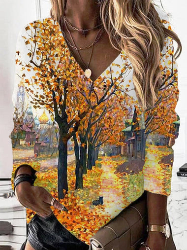 Casual Long Sleeve V Neck Halloween Loose Regular Sweatshirt