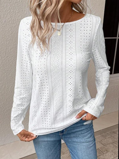 Loose Long Sleeve Crew Neck Plain Casual Regular Blouse