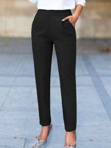 Casual Plain Pocket Stitching Loose Long Pants