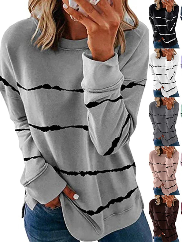 Casual Long Sleeve Hoodie Striped Loose Regular Sweatshirt