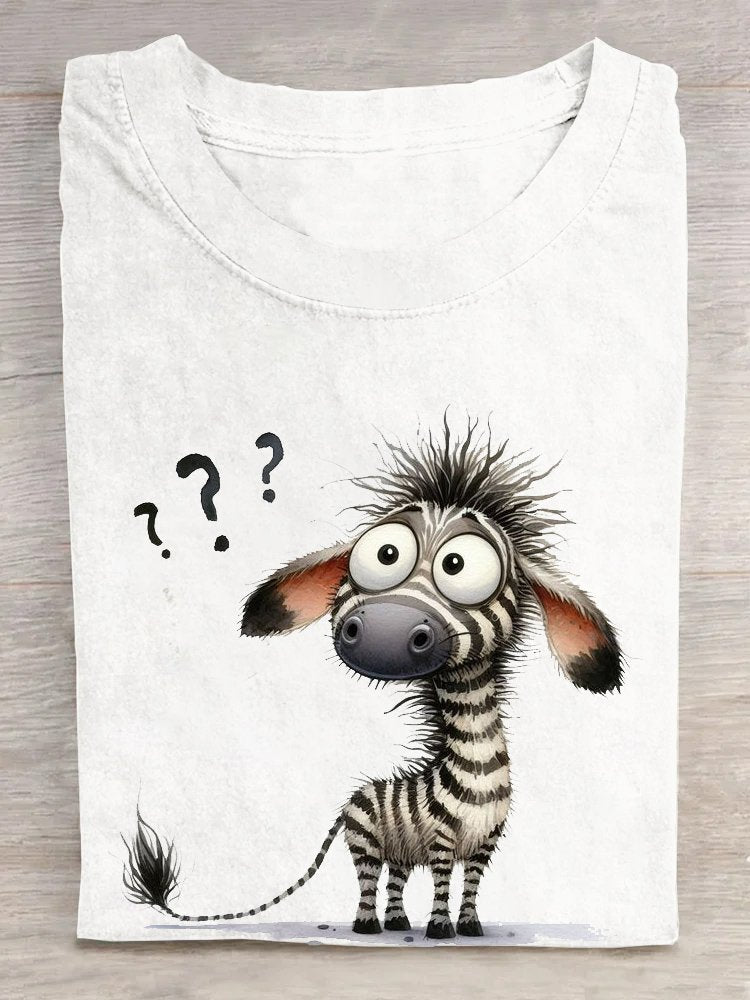 Loose Short Sleeve Crew Neck Zebra Casual Regular T-Shirt