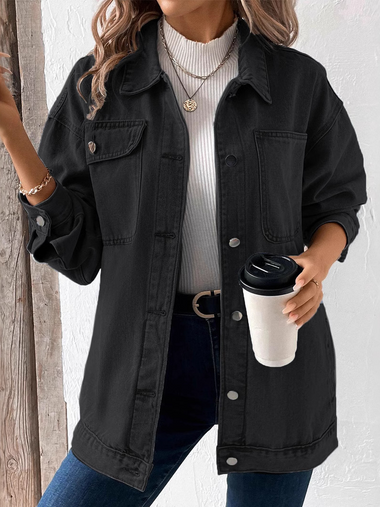 Loose Shawl Collar Long Sleeve Plain Casual Regular Jacket