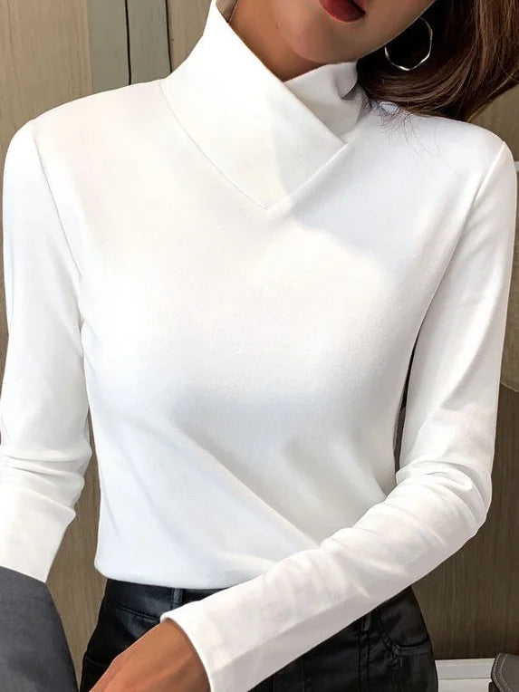 Plus Size Casual Long Sleeve Plain Regular T-Shirt