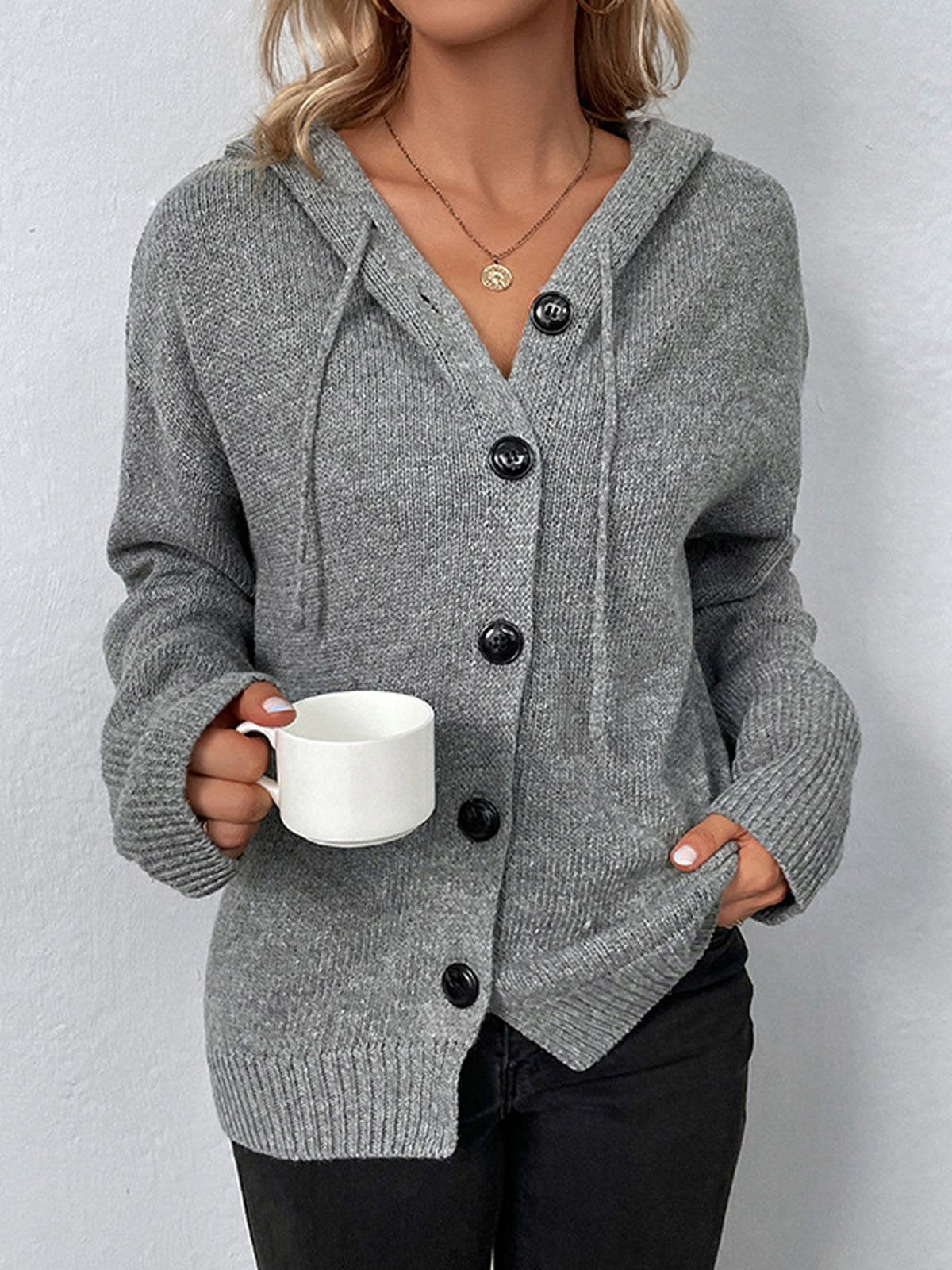 Loose Hoodie Long Sleeve Plain Casual Regular Cardigan