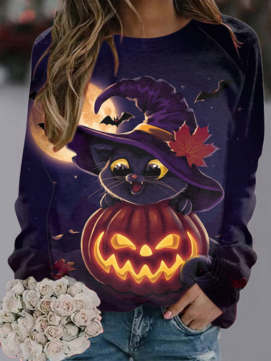 Casual Long Sleeve V Neck Halloween Loose Regular Sweatshirt