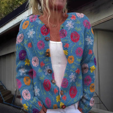 Loose Crew Neck Long Sleeve Floral Casual Regular Jacket