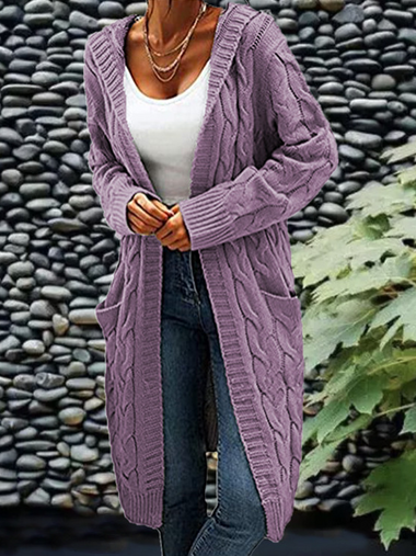 Long Sleeve V Neck Plain Mid-Long Cardigan