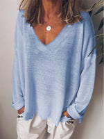 Long Sleeve V Neck Plain Casual Regular T-Shirt