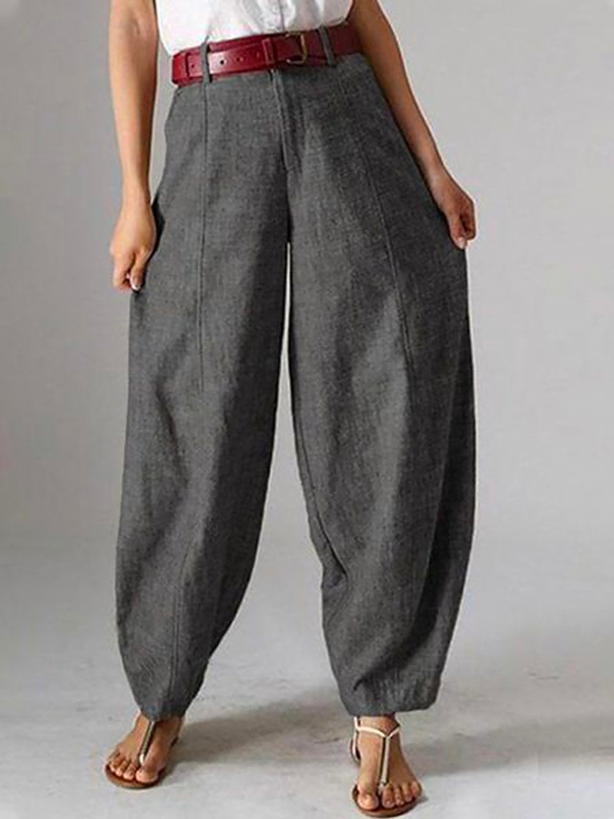 Casual Plain Pocket Stitching Loose Long Pants