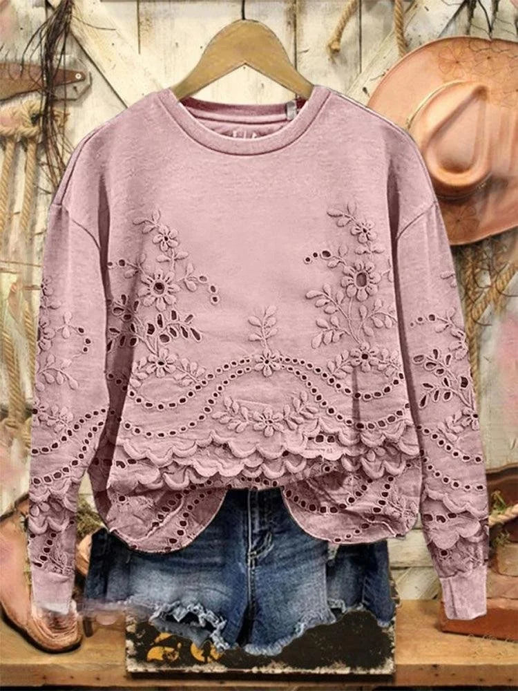 Loose Long Sleeve Crew Neck 3D Printing Vintage Regular Sweatshirt