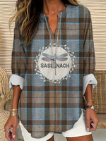 Casual Long Sleeve V Neck Plaid Regular Shirt