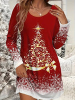 Casual Long Sleeve Crew Neck Christmas Short Dress