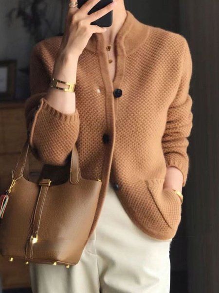 Loose Long Sleeve Plain Casual Regular Cardigan