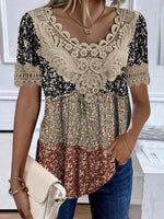 Casual Short Sleeve V Neck Disty Floral Loose Regular Blouse