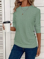 Loose Long Sleeve Crew Neck Plain Casual Regular Blouse