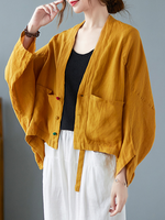 Loose Three Quarter Sleeve Plain Casual Regular Cardigan