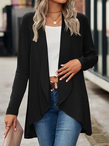 Loose Wrap Long Sleeve Plain Casual Mid-Long Coat