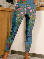 Plus Size Casual Floral Tight Long Leggings