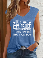 Cap Sleeve V Neck Text Letters Simple Regular Tank Top