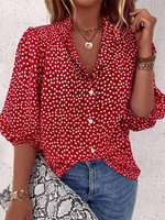 Casual Three Quarter Sleeve Polka Dots Loose Regular Shirt