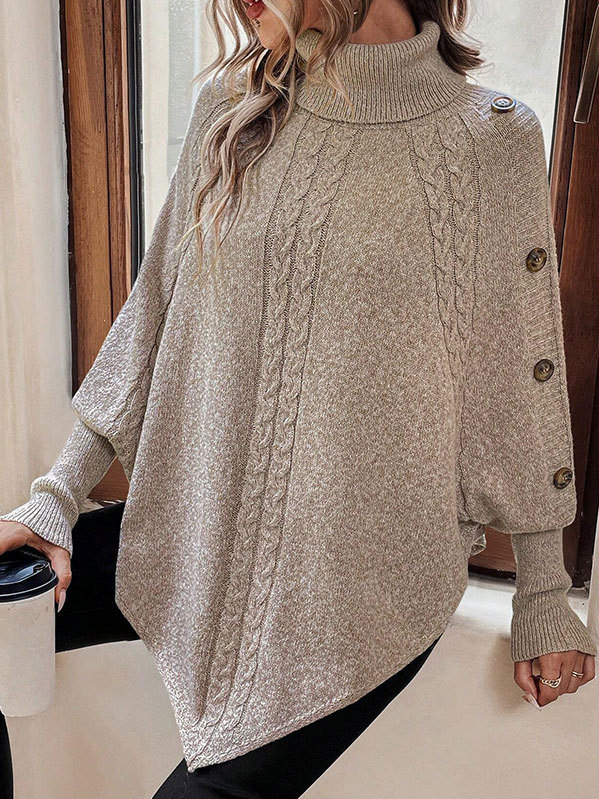 Casual Long Sleeve Turtleneck Plain Loose Regular Sweater