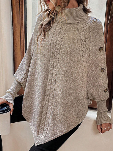 Casual Long Sleeve Turtleneck Plain Loose Regular Sweater