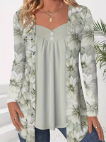 Loose Long Sleeve V Neck Floral Casual Regular Blouse