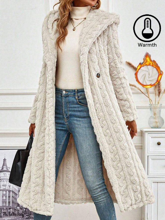 Loose Hoodie Long Sleeve Plain Casual Mid-Long Coat