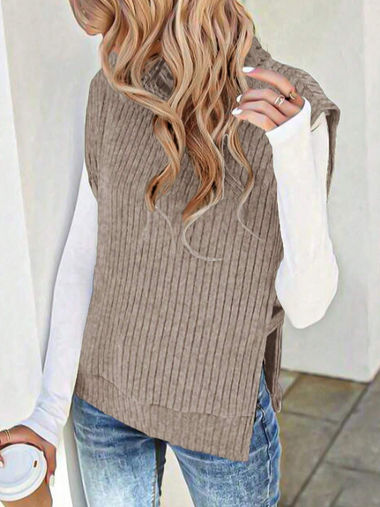 Casual Sleeveless Turtleneck Plain Loose Regular Sweater