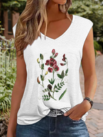 Cap Sleeve V Neck Text Letters Simple Regular Tank Top