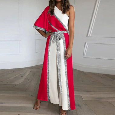 Three Quarter Sleeve Plain Long Jumpsuit Romper