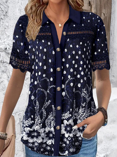 Loose Short Sleeve Shirt Collar Floral Casual Regular Shirt