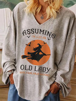 Casual Long Sleeve V Neck Cartoon Loose Regular Blouse