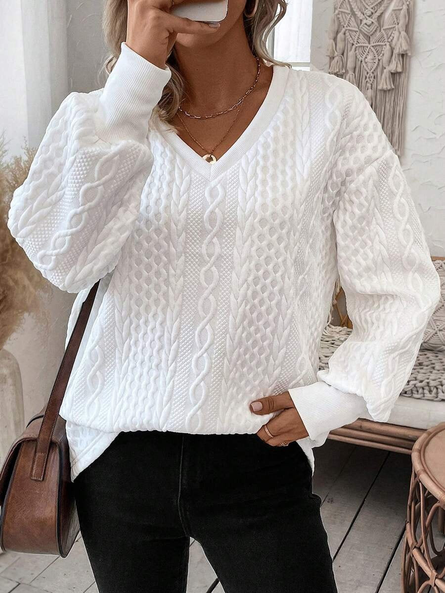 Long Sleeve V Neck Plain Zipper Casual Regular Sweatshirt