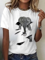 Loose Short Sleeve Crew Neck Animal Vintage Regular T-Shirt