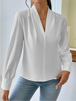 Loose Long Sleeve V Neck Plain Casual Regular Shirt