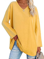 Casual Long Sleeve V Neck Plain Regular T-Shirt