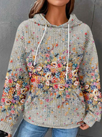 Casual Long Sleeve Hoodie Floral Zipper Loose Regular Sweatshirt